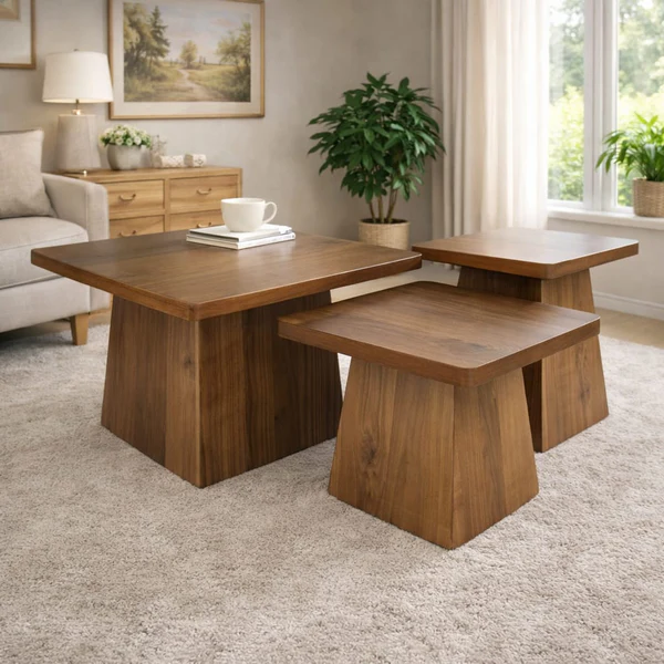 Trio de tables basses en bois